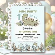 Cute Dinosaur Blue Grönt Boy 1st Birthday