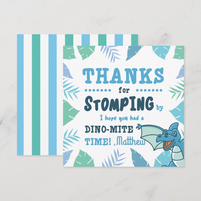 Cute Dinosaur Blue och Grönt Inbjudningar (Fram/baksida)