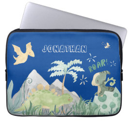 Cute Dinosaur Blue School Laptop Fodral