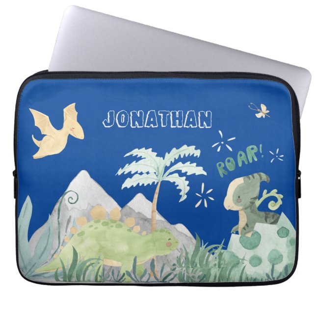 Cute Dinosaur Blue School Laptop Fodral (Framsidan)