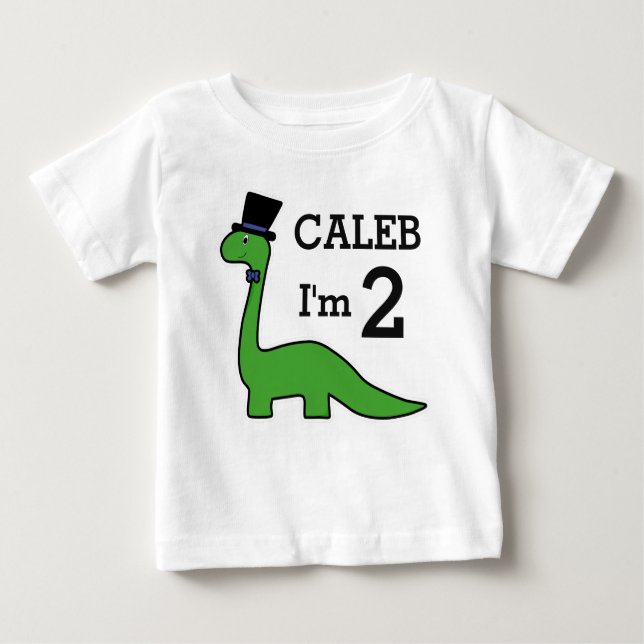 Cute Dinosaur Boy Birthday Customize Namn I är 2 T Shirt (Framsida)