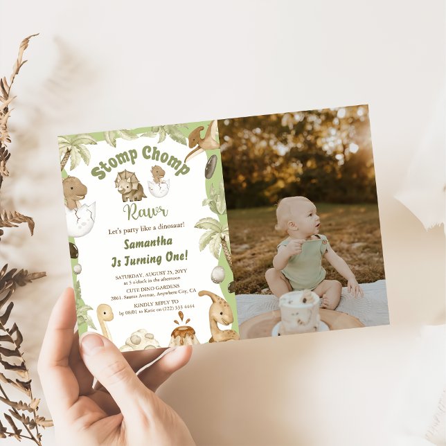 Cute Dinosaur Boy Birthday Dino Party Photo Inbjudningar (Skapare uppladdad)