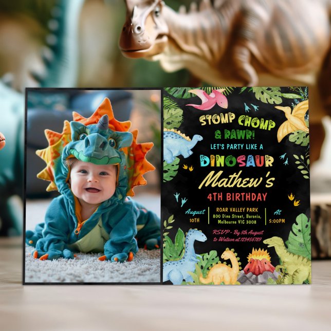 Cute Dinosaur Boy Birthday Jurassic Dino Photo Inbjudningar (Skapare uppladdad)