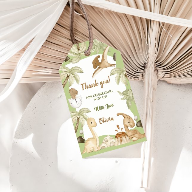 Cute Dinosaur Boy Födelsedagsfest Presentetikett (Skapare uppladdad)