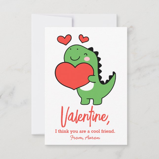 Cute Dinosaur Boys Kids Classroom Valentines Day Anteckningskort (Framsida)