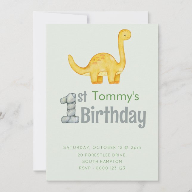 Cute Dinosaur Brontosaurus 1st Birthday Party Boys Inbjudningar (Framsida)