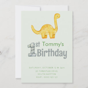 Cute Dinosaur Brontosaurus 1st Birthday Party Boys Inbjudningar