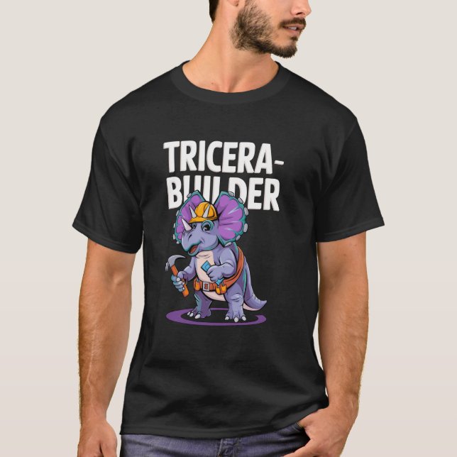 Cute Dinosaur Builder, Roligt Triceratops Construc T Shirt (Framsida)