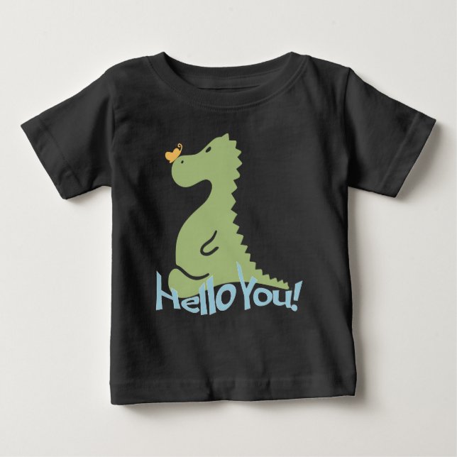 Cute Dinosaur & Butterfly Baby T Shirt (Framsida)