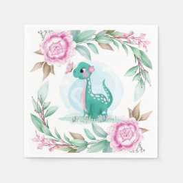 Cute Dinosaur Butterfly Rosa Peony Baby Shower Pappersservett