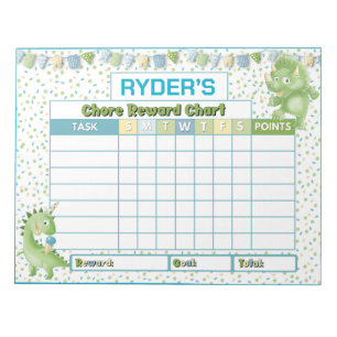 Cute Dinosaur Chore Reward Chart Personlig Namn Anteckningsblock