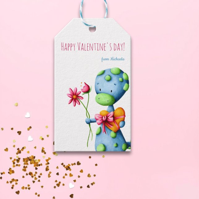 Cute Dinosaur Classroom Valentine Day Presentetikett (Skapare uppladdad)