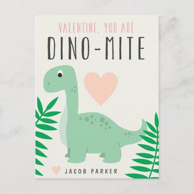 Cute Dinosaur Classroom Valentine-vykort Helg Vykort (Framsida)