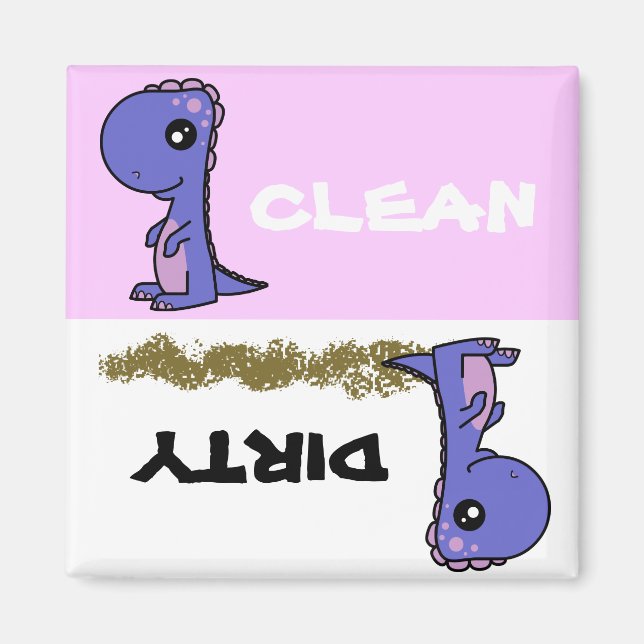 Cute Dinosaur Clean Dirty Dishwasher Magnet (Framsidan)