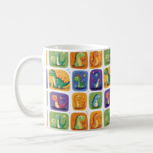 Cute Dinosaur Collage Mönster - Roligt & lekfull D Kaffemugg (Vänster)
