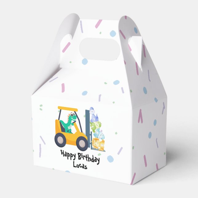 Cute dinosaur Construction Lastbil boy B2S Birthda Presentaskar (Framsidan Sidan)