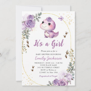 Cute Dinosaur Det är en Baby Shower för Blommigt f Inbjudningar