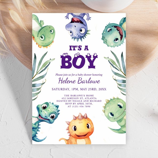 Cute Dinosaur.. Det är en pojkbabyskor Inbjudningar (Cute Dinosaur It's A Boy Baby Shower Invitation)