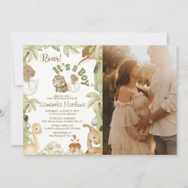 Cute Dinosaur "Det är en pojke" Babyfoto Inbjudningar