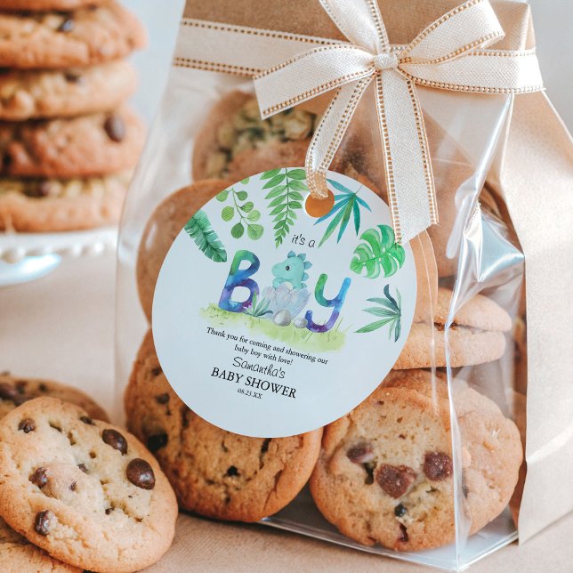 Cute Dinosaur "Det är en pojke" babystölder Gåvor Etiketter (Skapare uppladdad)