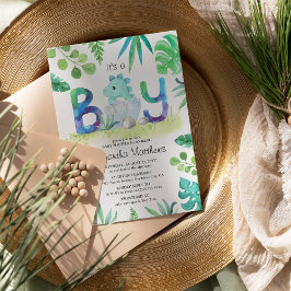 Cute Dinosaur "Det är en pojke" babystölder Inbjudningar