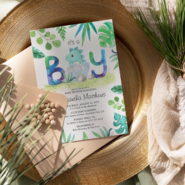 Cute Dinosaur "Det är en pojke" babystölder Inbjudningar (Skapare uppladdad)