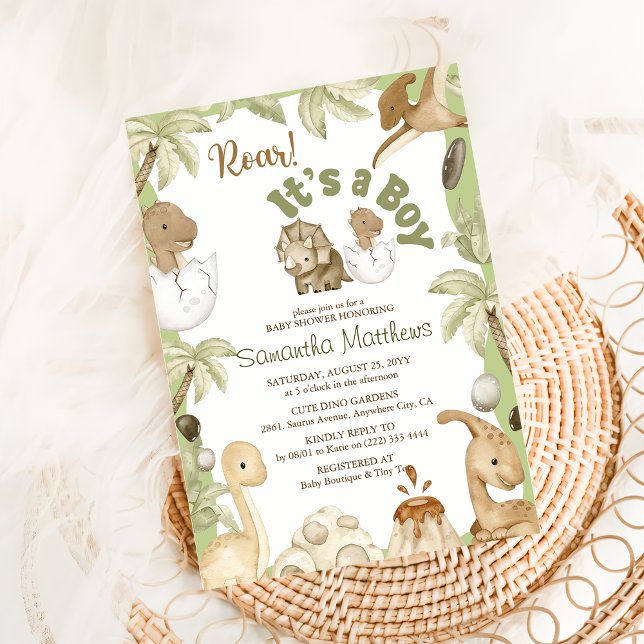 Cute Dinosaur "Det är en pojke" babystölder Inbjudningar (Skapare uppladdad)