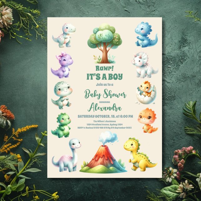 Cute Dinosaur "Det är en pojke" babystölder Inbjudningar (Skapare uppladdad)