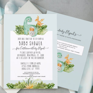 Cute Dinosaur Dino Mamma Foliage Pojke Shower I Inbjudningar