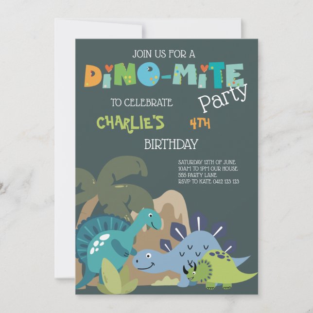 Cute Dinosaur Dino-Mite Inbjudningar (Framsida)