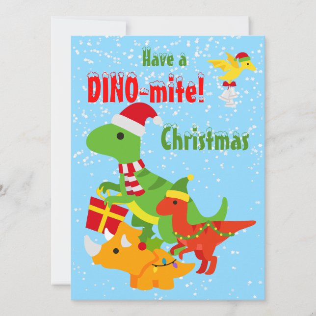 Cute Dinosaur Dino-mite jul - platta Kort (Framsida)