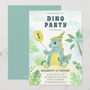Cute Dinosaur Dino Party Boy First Birthday Inbjudningar