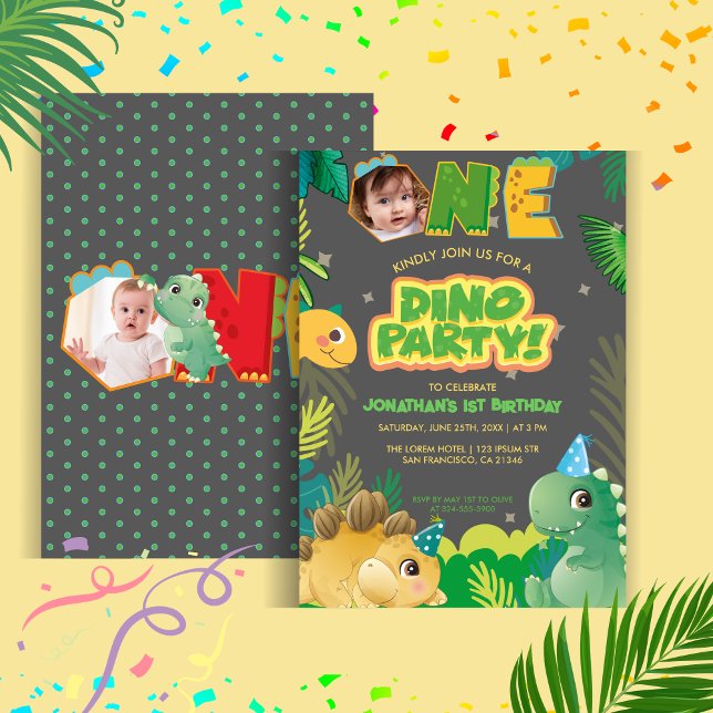 Cute Dinosaur Dino Party första födelsedag färgsta Inbjudningar (Skapare uppladdad)