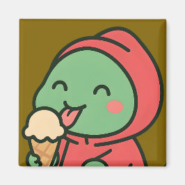 Cute Dinosaur Eating Ice Cream - Kitchen Magnet