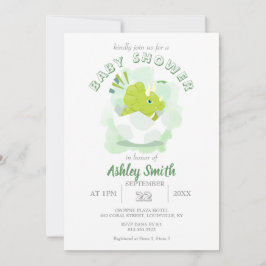 Cute Dinosaur Egg Grönt Watercolor Baby Shower Inv Inbjudningar