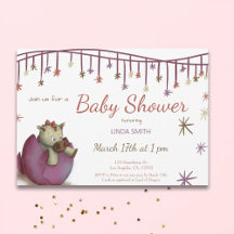 Cute Dinosaur Egg Lila Girl Baby Shower Invati
