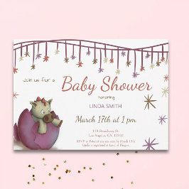 Cute Dinosaur Egg Lila Girl Baby Shower Invati Inbjudningar
