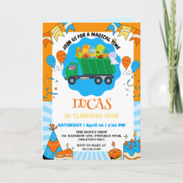 Cute Dinosaur färglös födelselokal sopor lastbil Inbjudan