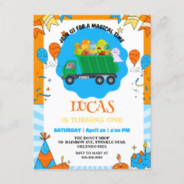 Cute Dinosaur färglös födelselokal sopor lastbil Inbjudan Vykort