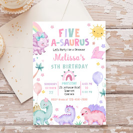 Cute Dinosaur Fem-A-Saurus femte Födelsedagsfesten Inbjudningar