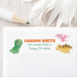 Cute Dinosaur Födelsedagsfest Adress Returadress Etikett