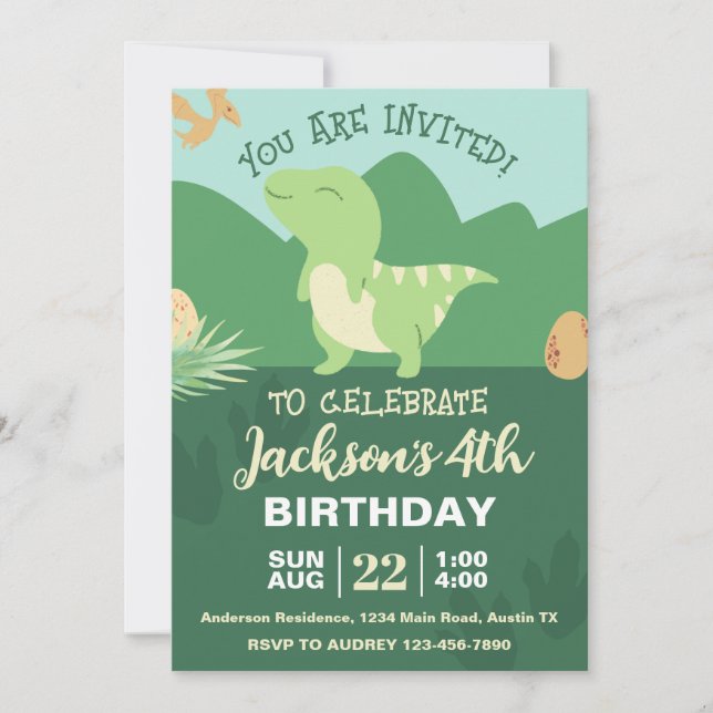 Cute Dinosaur-Födelsedagsfest Inbjudningar (Framsida)