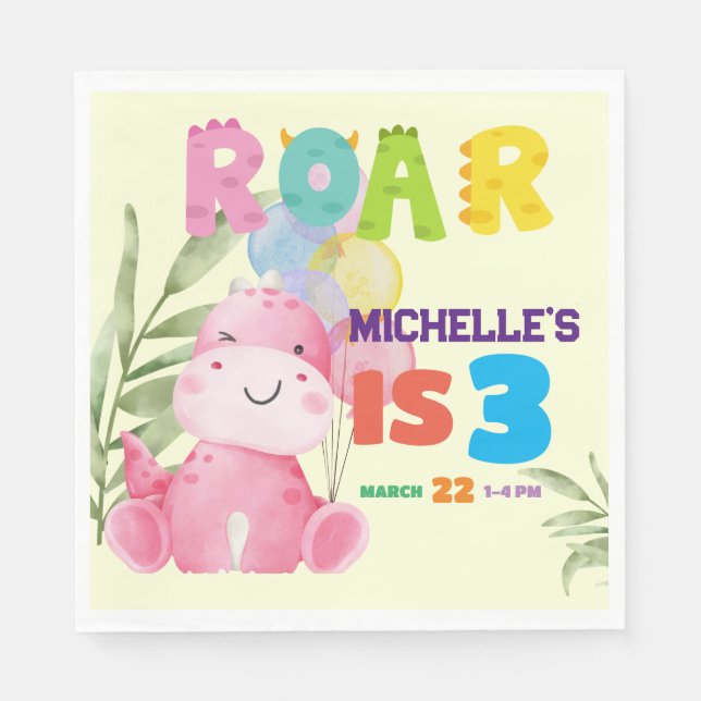 Cute Dinosaur Födelsedagsfest Kids Dino Girls Pappersservett (Framsidan)