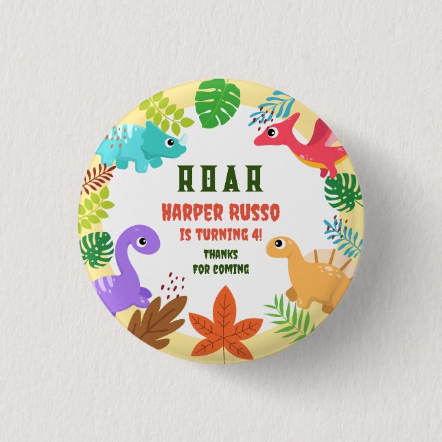 Cute Dinosaur-födelsedagsfest Knapp (Framsida)