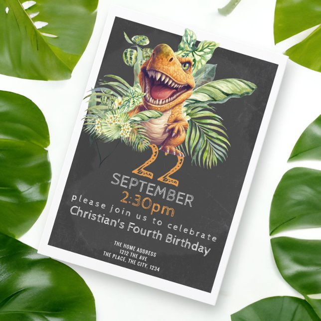 Cute Dinosaur Födelsedagsfest Personlig Inbjudningar (Dinosaur birthday party invite from Ricaso. Available as printed and download. )