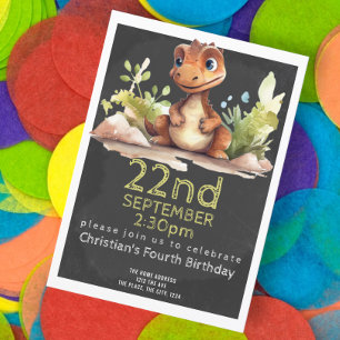 Cute Dinosaur Födelsedagsfest Personlig Inbjudningar