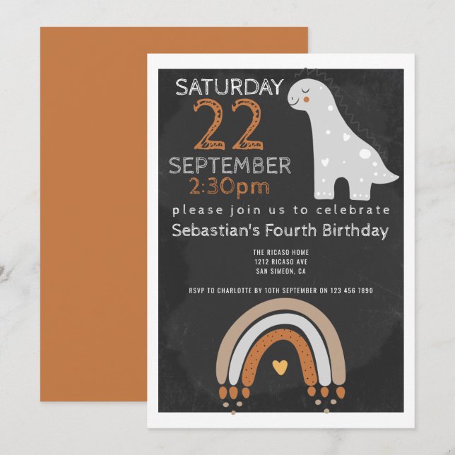 Cute Dinosaur Födelsedagsfest Personlig Inbjudningar (Fram/baksida)