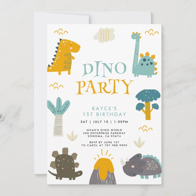 Cute Dinosaur Första Födelsedagsfesten Inbjudningar (Framsida)