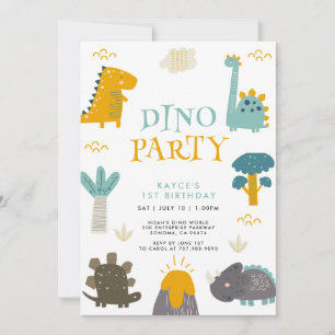 Cute Dinosaur Första Födelsedagsfesten Inbjudningar