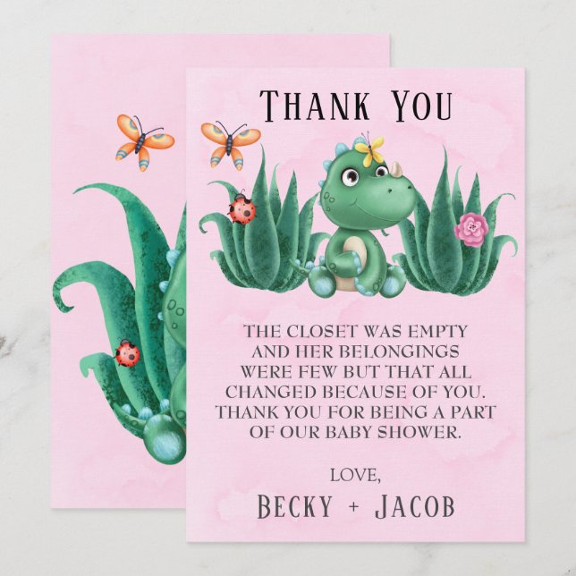 Cute Dinosaur Friends Baby Shower - tack för ditt  Kort (Fram/baksida)